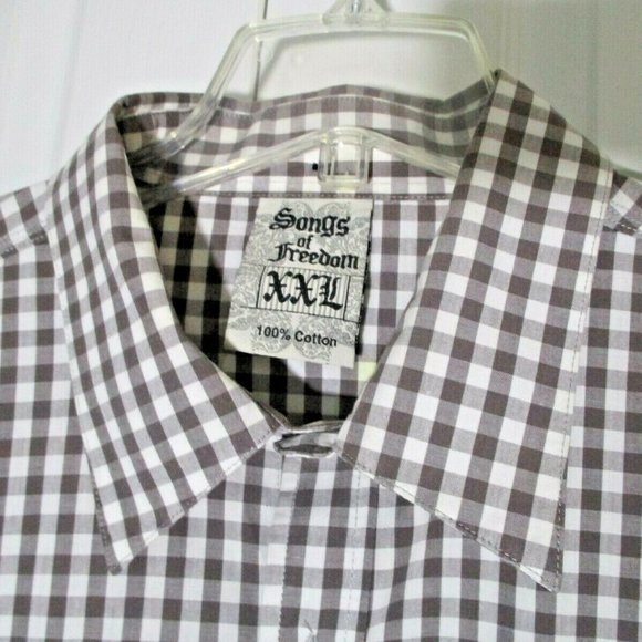 Mens Gingham Casual Button Front Shirt sz XXL Brown White Freedom Hope - Picture 2 of 12